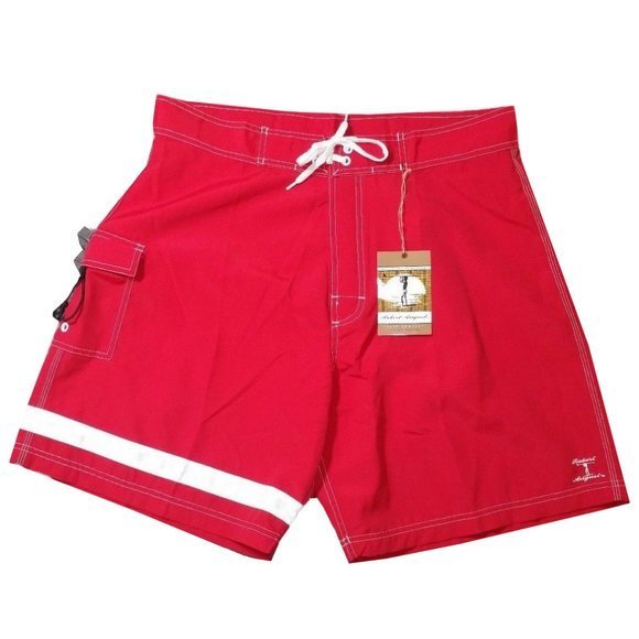 Men's Robert August Surf Swim Trunks Red Shorts - Picture 1 of 8